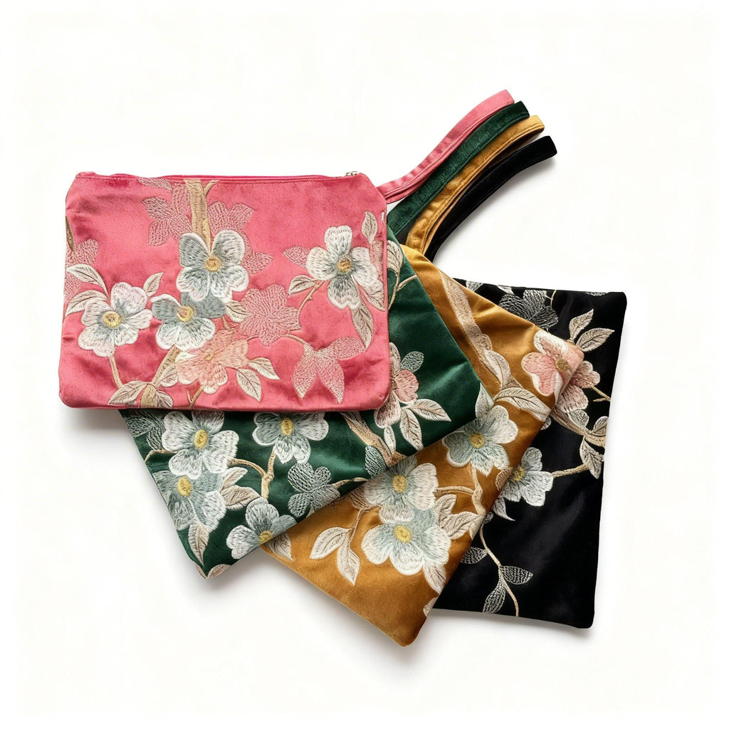 Velvet Embroidered Mahjong Pouch
