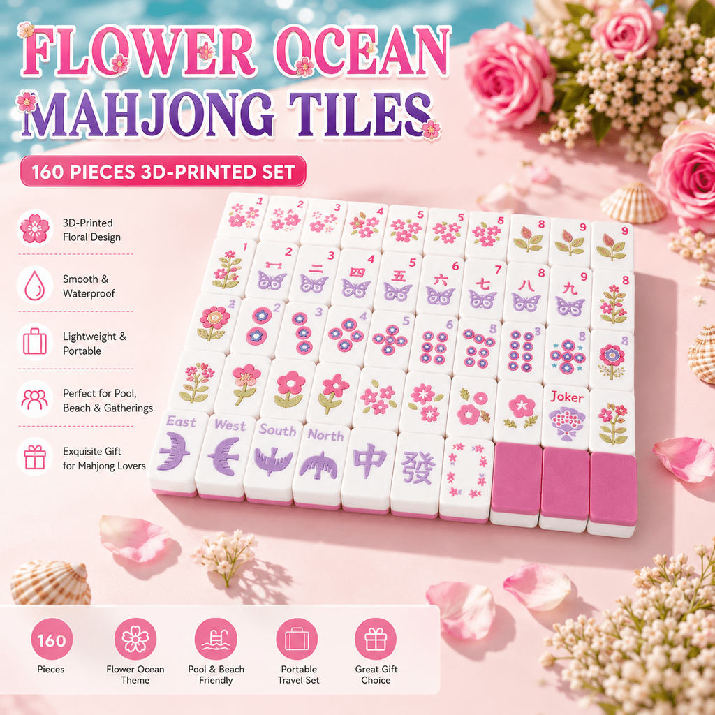 Sea of Flowers Floating American Mahjong Set – 3D Printed Floral Pool Mahjong Tiles for Summer Game Night