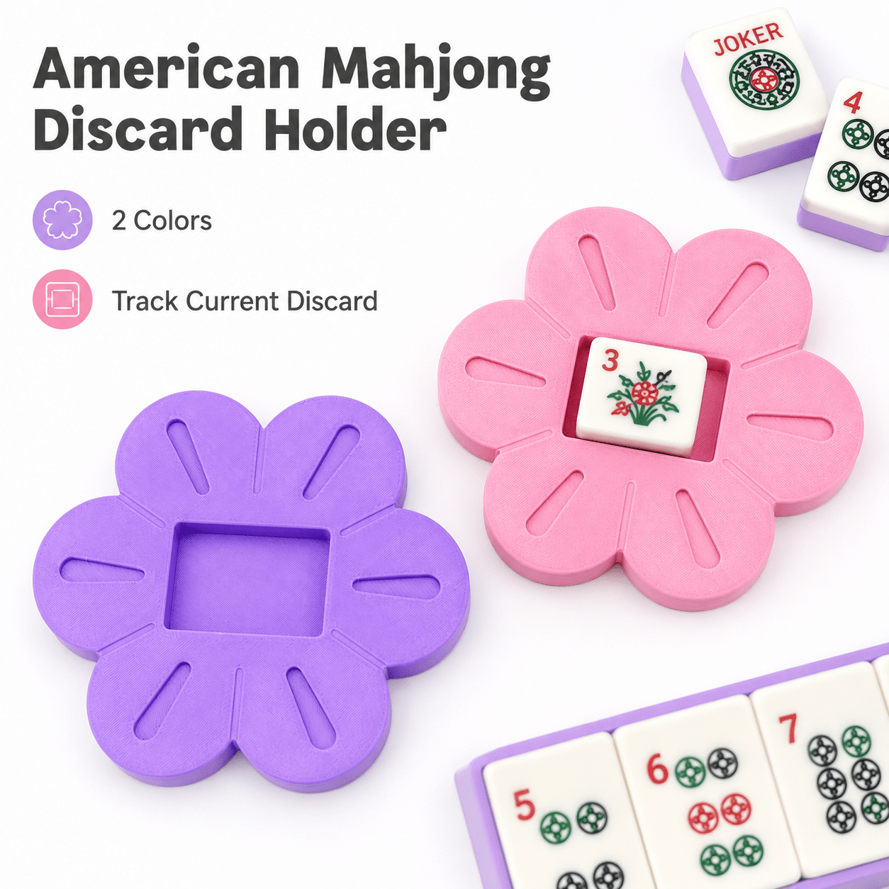 Floral American Mahjong Current Discard Tile Holder – Pink or Purple
