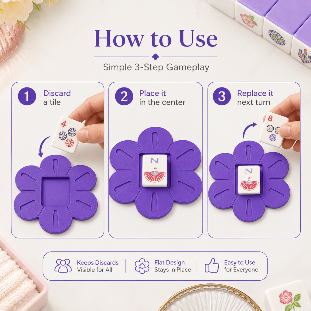 Floral American Mahjong Current Discard Tile Holder – Pink or Purple