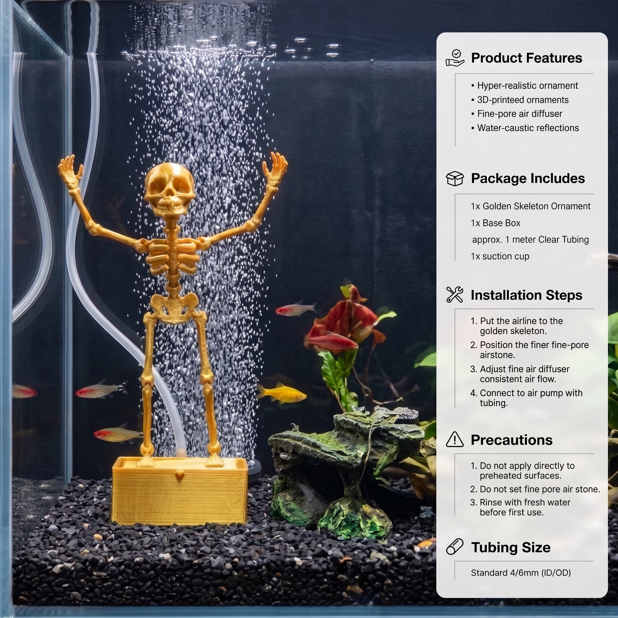 Gold Dancing Skeleton Aquarium Bubbler Air Stone Fish Tank Halloween Ornament