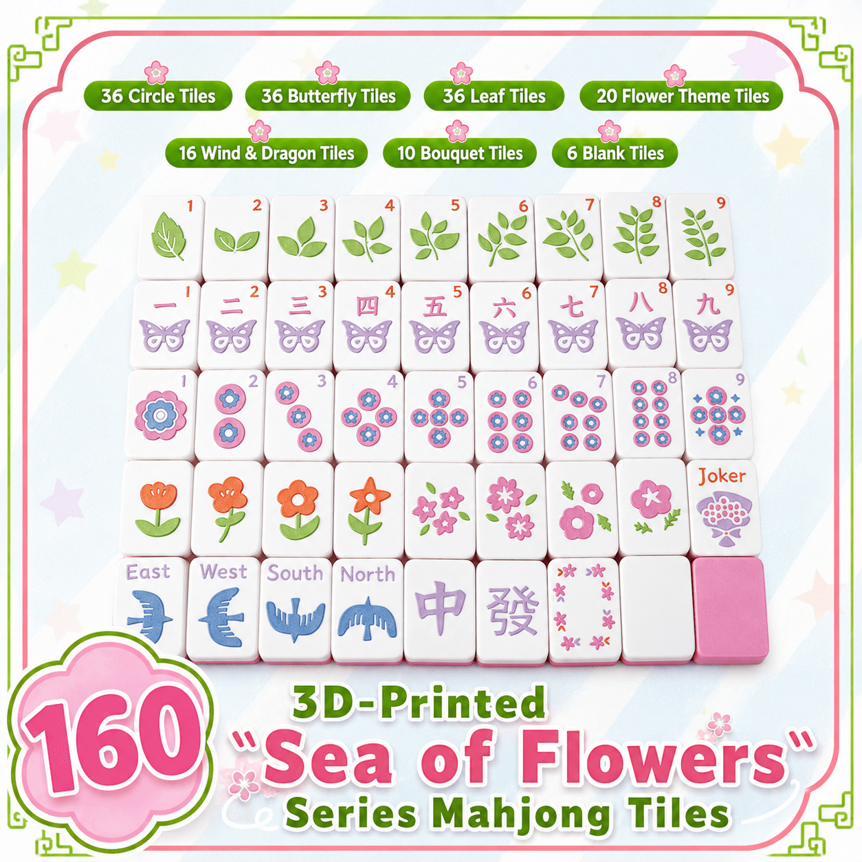 Sea of Flowers Floating American Mahjong Set – 3D Printed Floral Pool Mahjong Tiles for Summer Game Night
