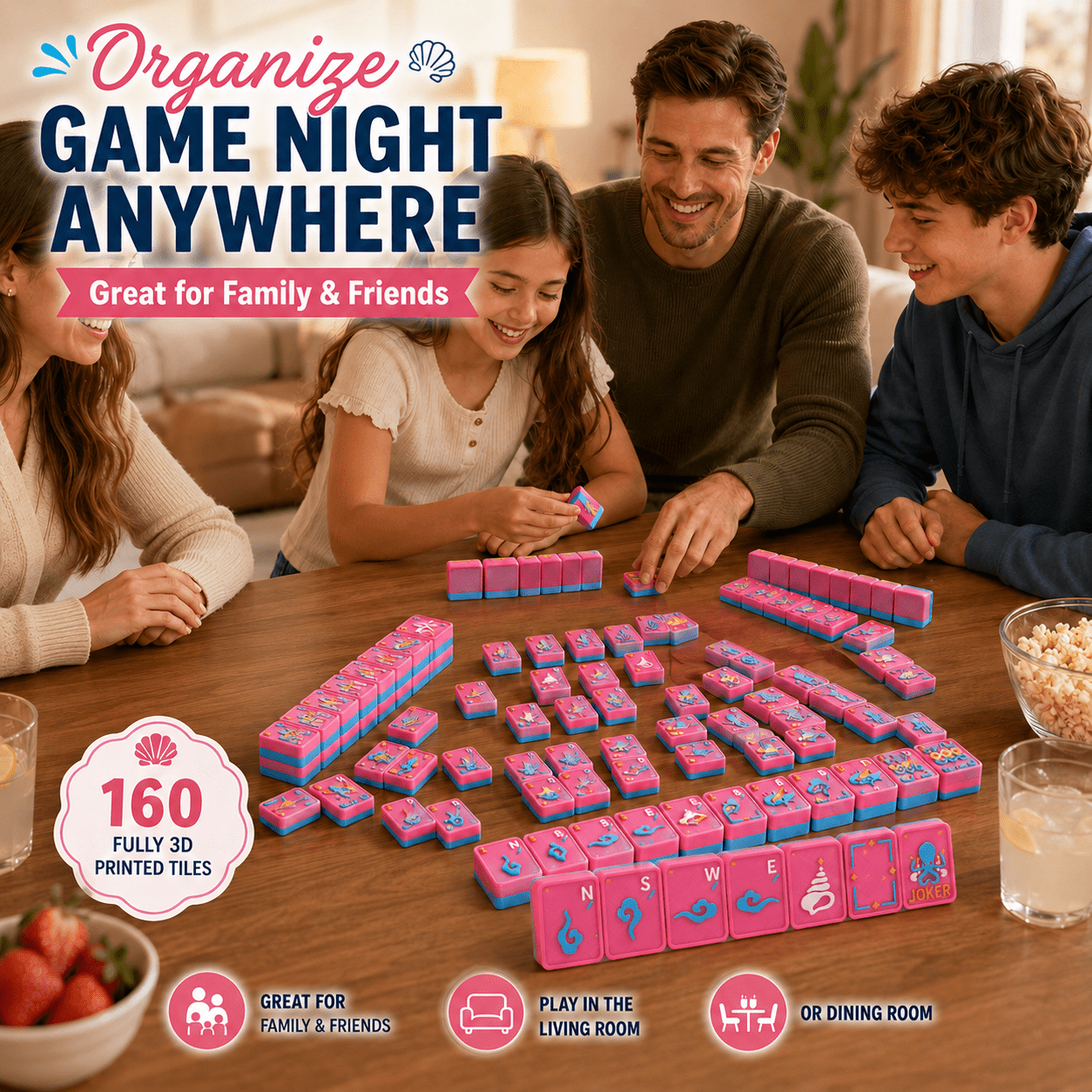 Ocean Planet Floating American Mahjong Set – 160 Pieces