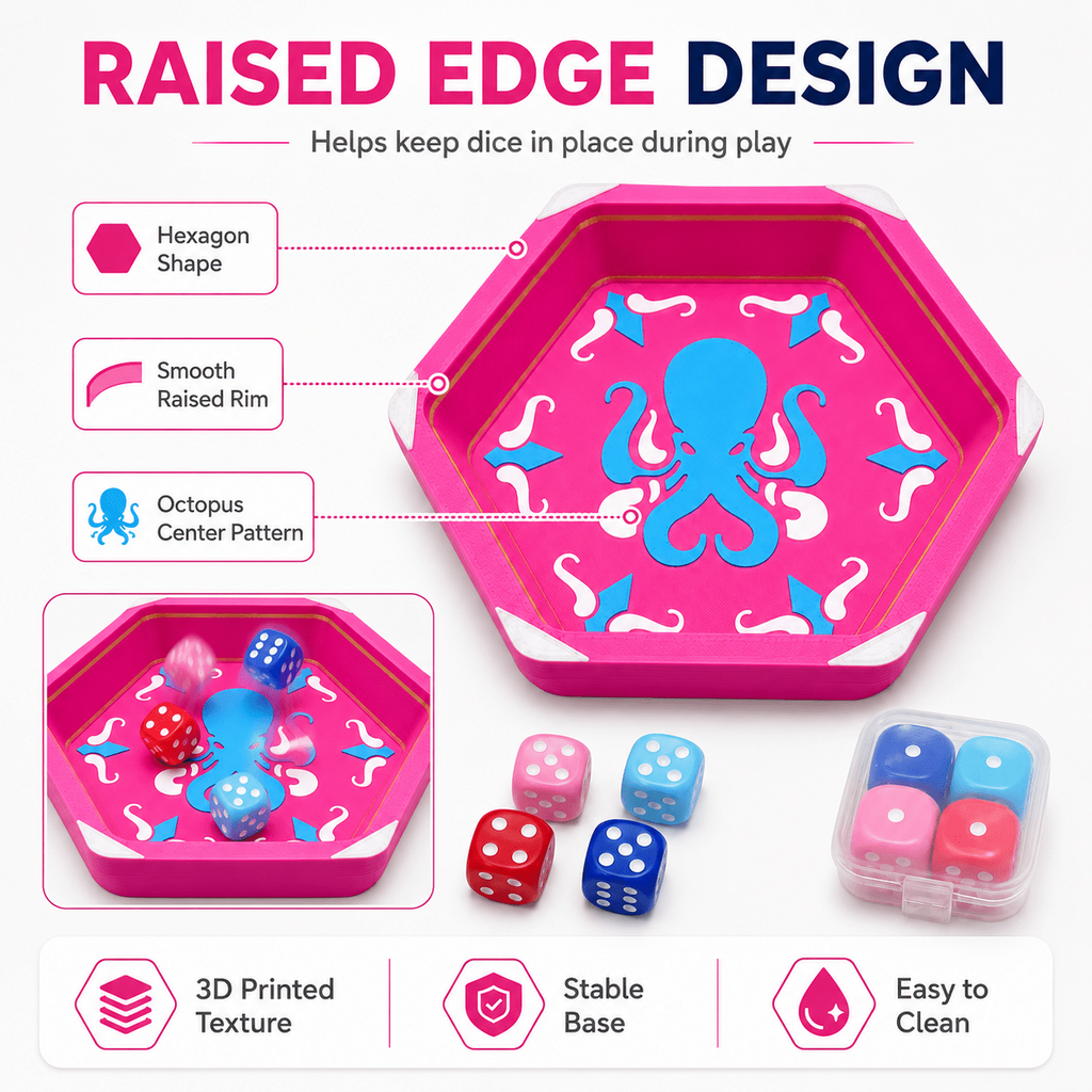 Pink Octopus Mahjong Dice Tray Set