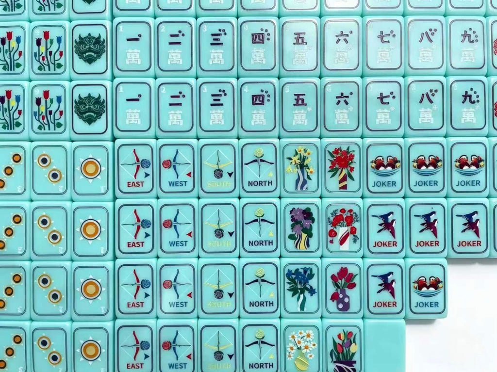 Aqua Blue Acrylic American Mahjong Set – 160 Floral Mahjong Tiles