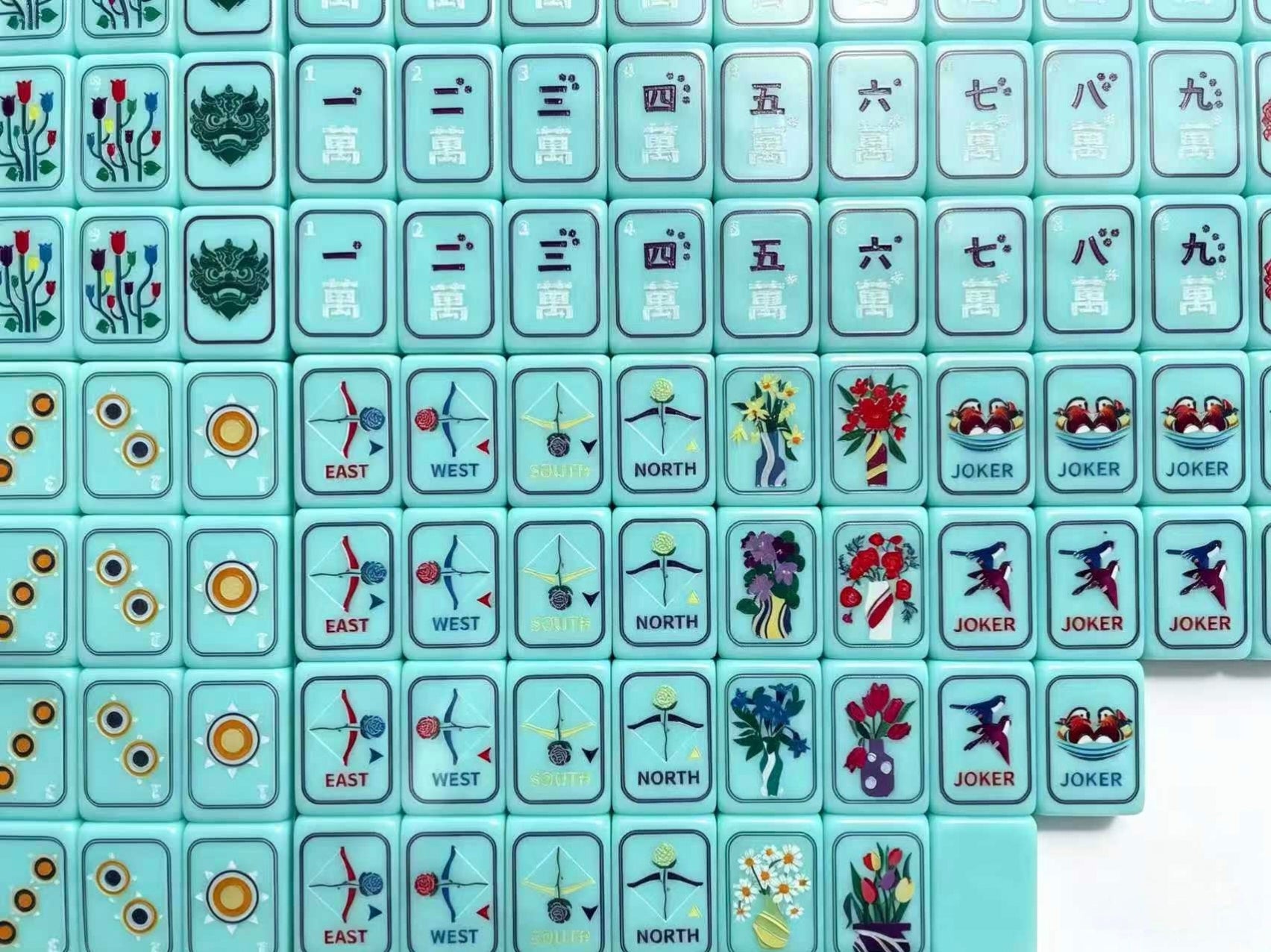 Aqua Blue Acrylic American Mahjong Set – 160 Floral Mahjong Tiles