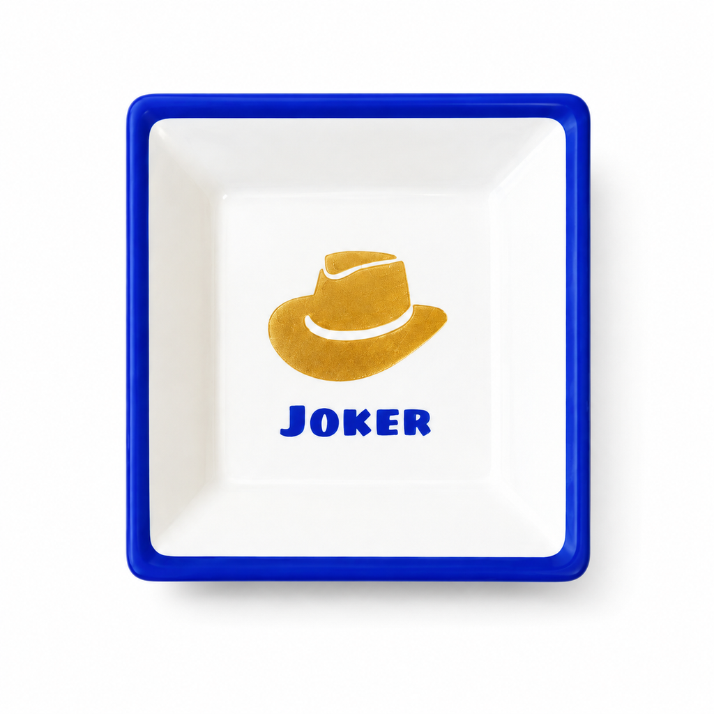 Cowboy Joker Mahjong Dice Tray – Blue & White Dice Holder