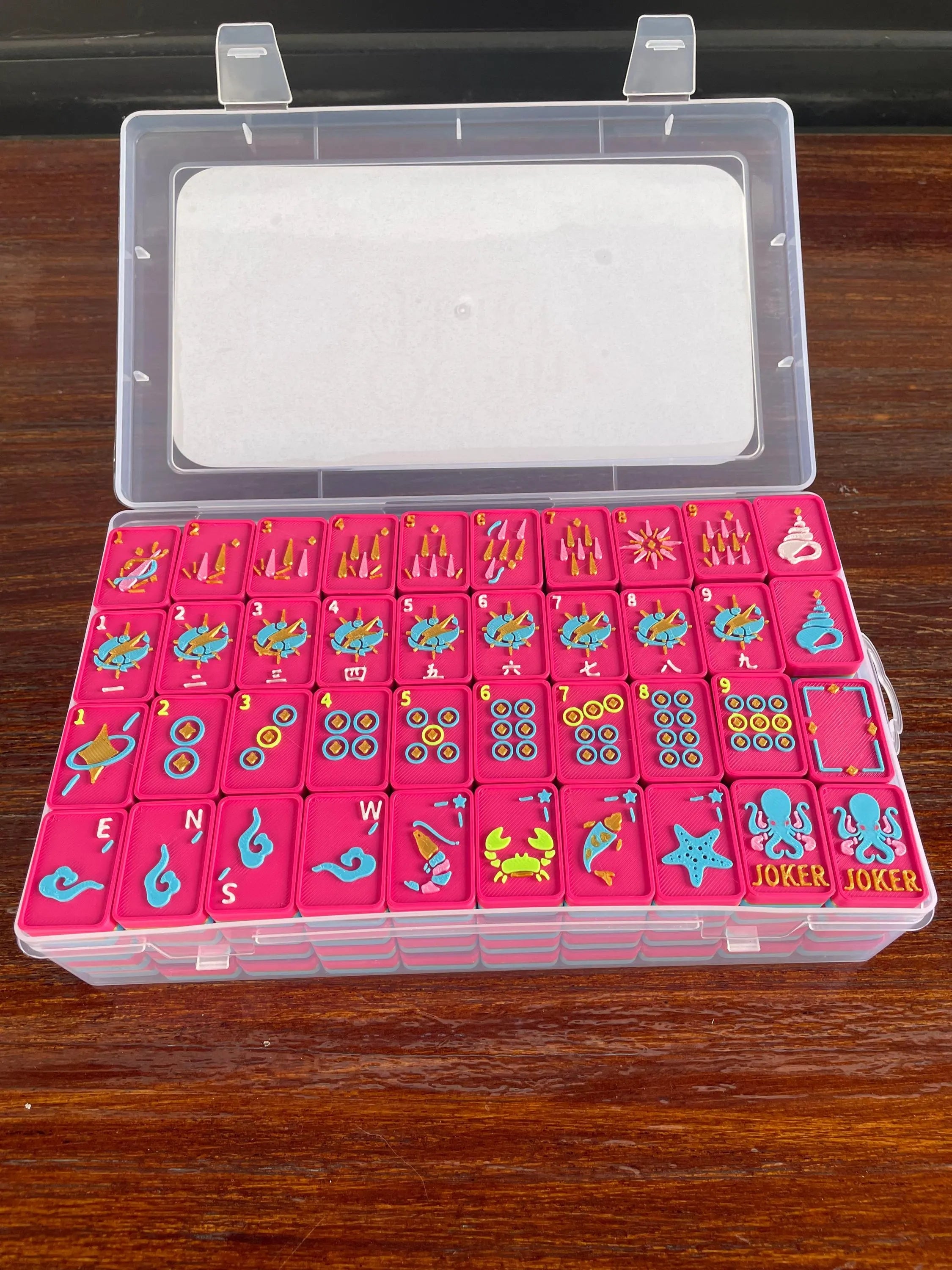 Ocean Planet Floating American Mahjong Set – Pink & Blue Summer Pool Mahjong Tiles