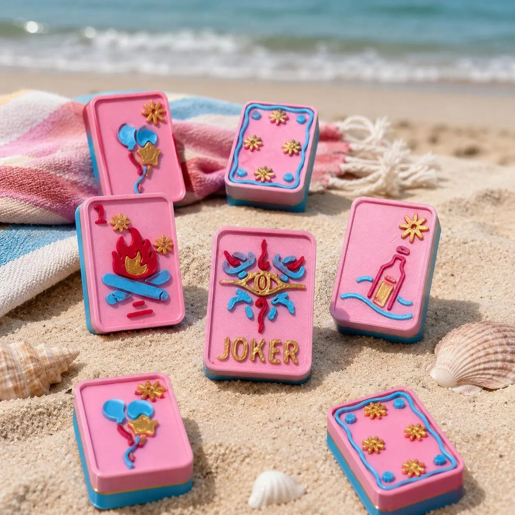 Beach Escape Floating American Mahjong Set – Pink & Blue Pool Mahjong Tiles