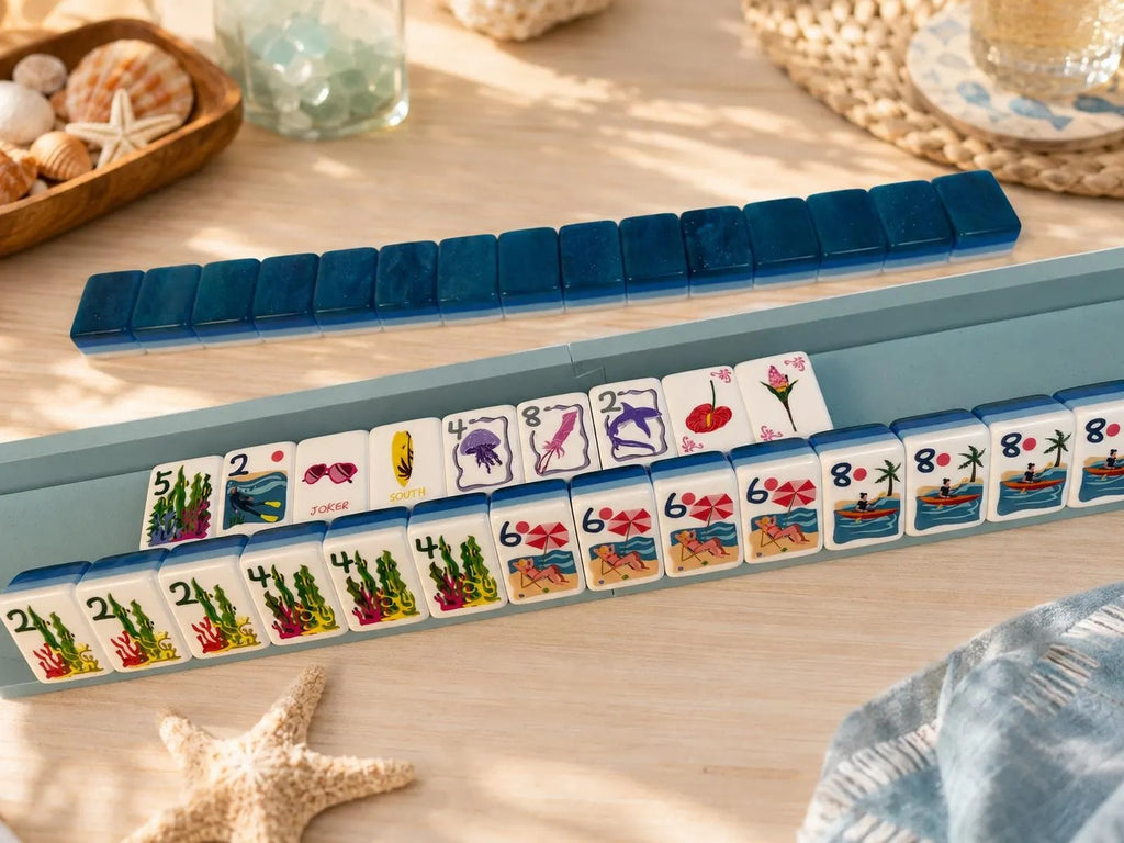 Ocean-Themed American Mahjong Set, Coastal Beach Mahjong Tiles for Game Night, Vacation & Mahjong Lovers