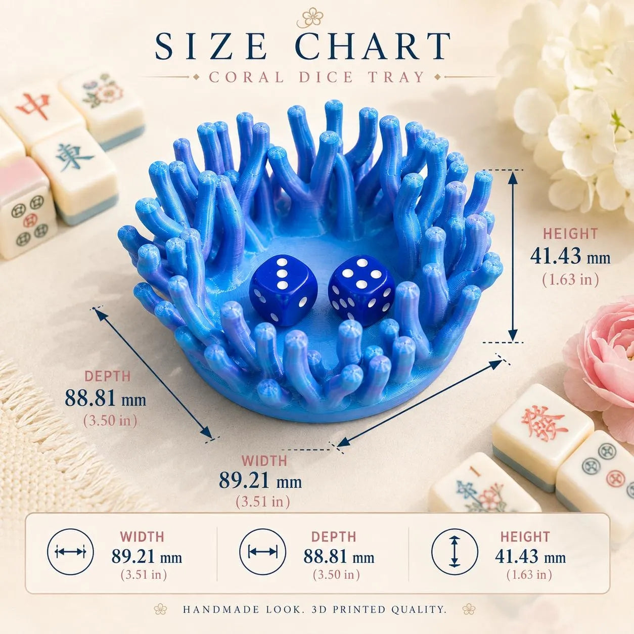 Coral Mahjong Dice Tray – Ocean-Inspired Dice Holder for American Mahjong