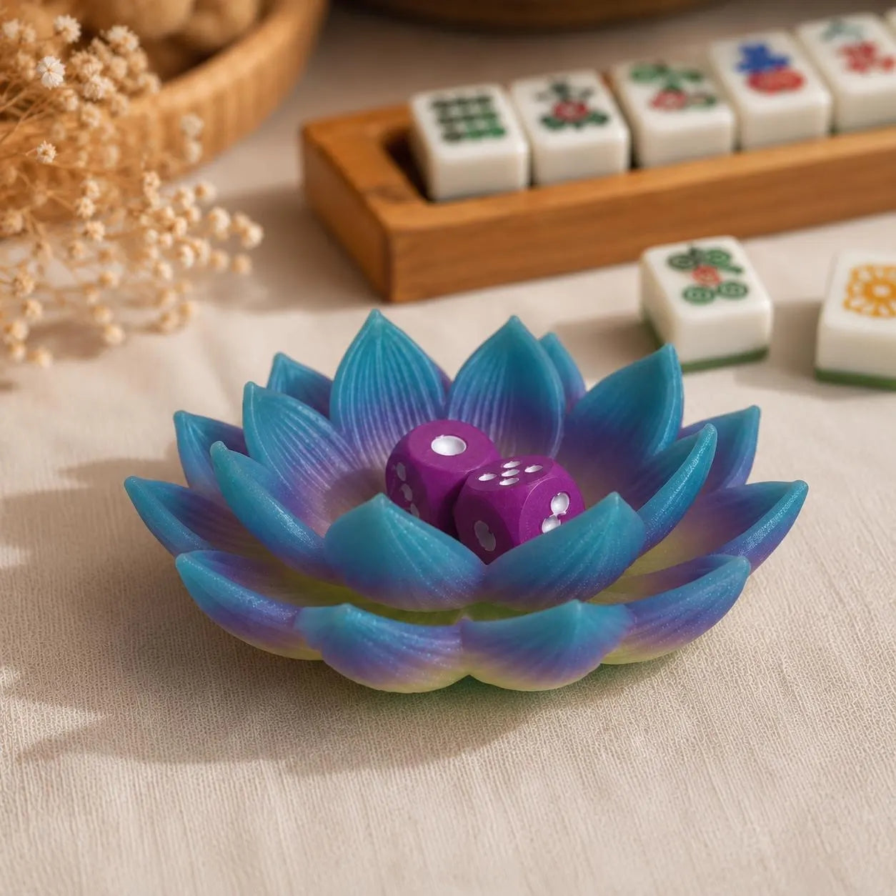 Lotus Mahjong Dice Tray | 3D-Printed Flower Dice Holder