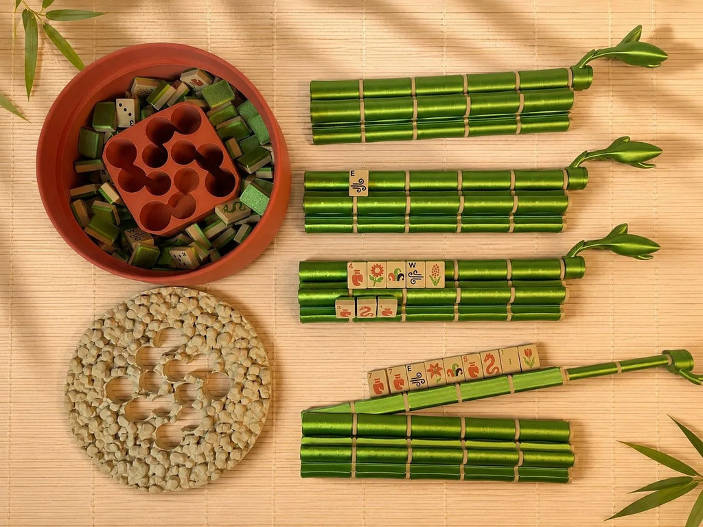 Bamboo-Inspired Mahjong Rack & Pusher Set – American Mahjong Tile Holders