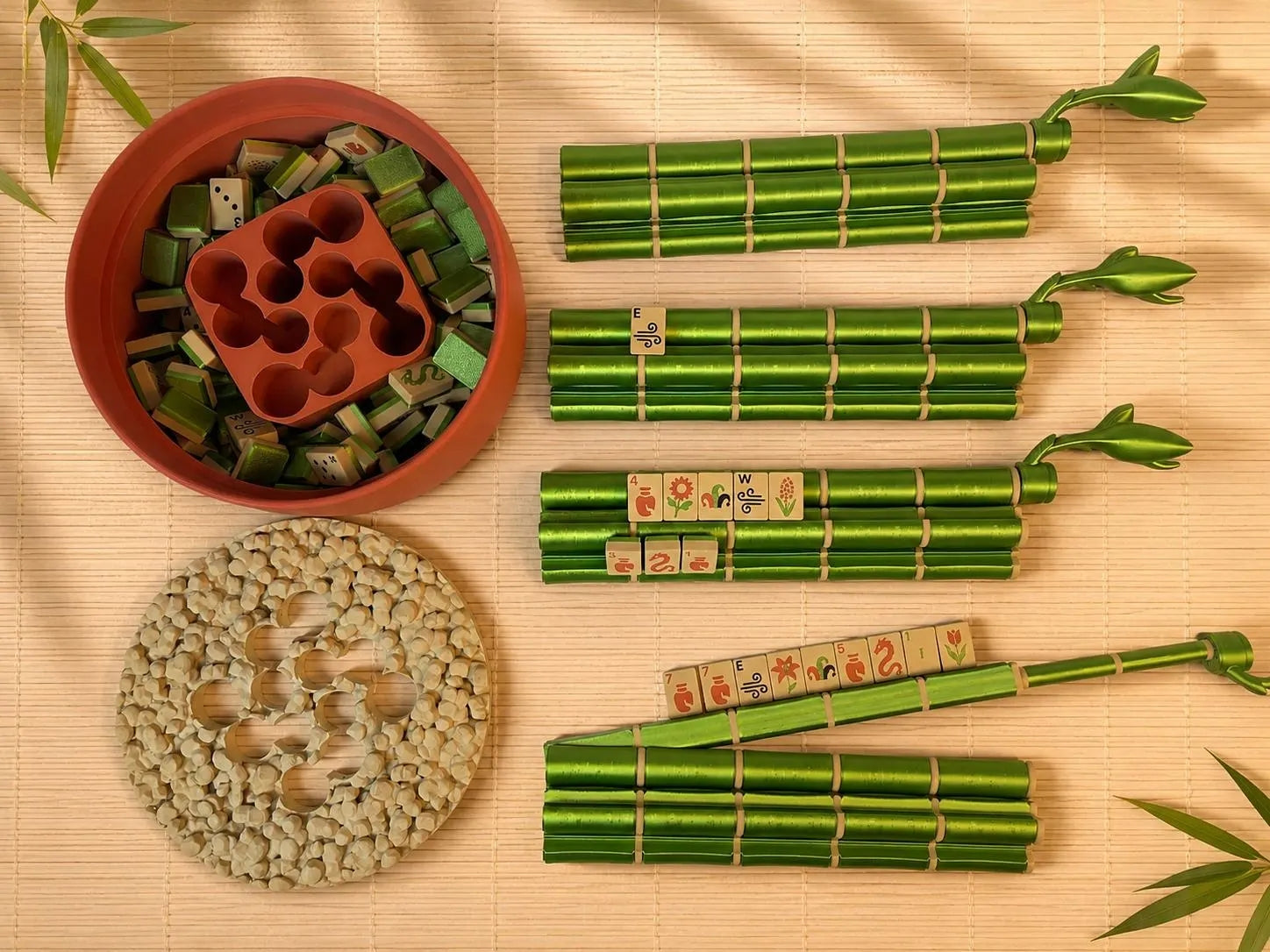 Bamboo-Inspired Mahjong Rack & Pusher Set – American Mahjong Tile Holders
