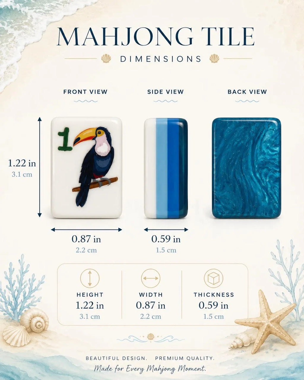 Ocean-Themed American Mahjong Set, Coastal Beach Mahjong Tiles for Game Night, Vacation & Mahjong Lovers