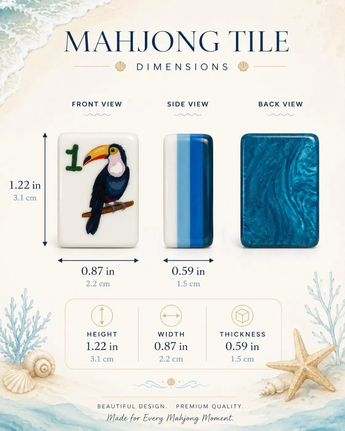Ocean-Themed American Mahjong Set, Coastal Beach Mahjong Tiles for Game Night, Vacation & Mahjong Lovers