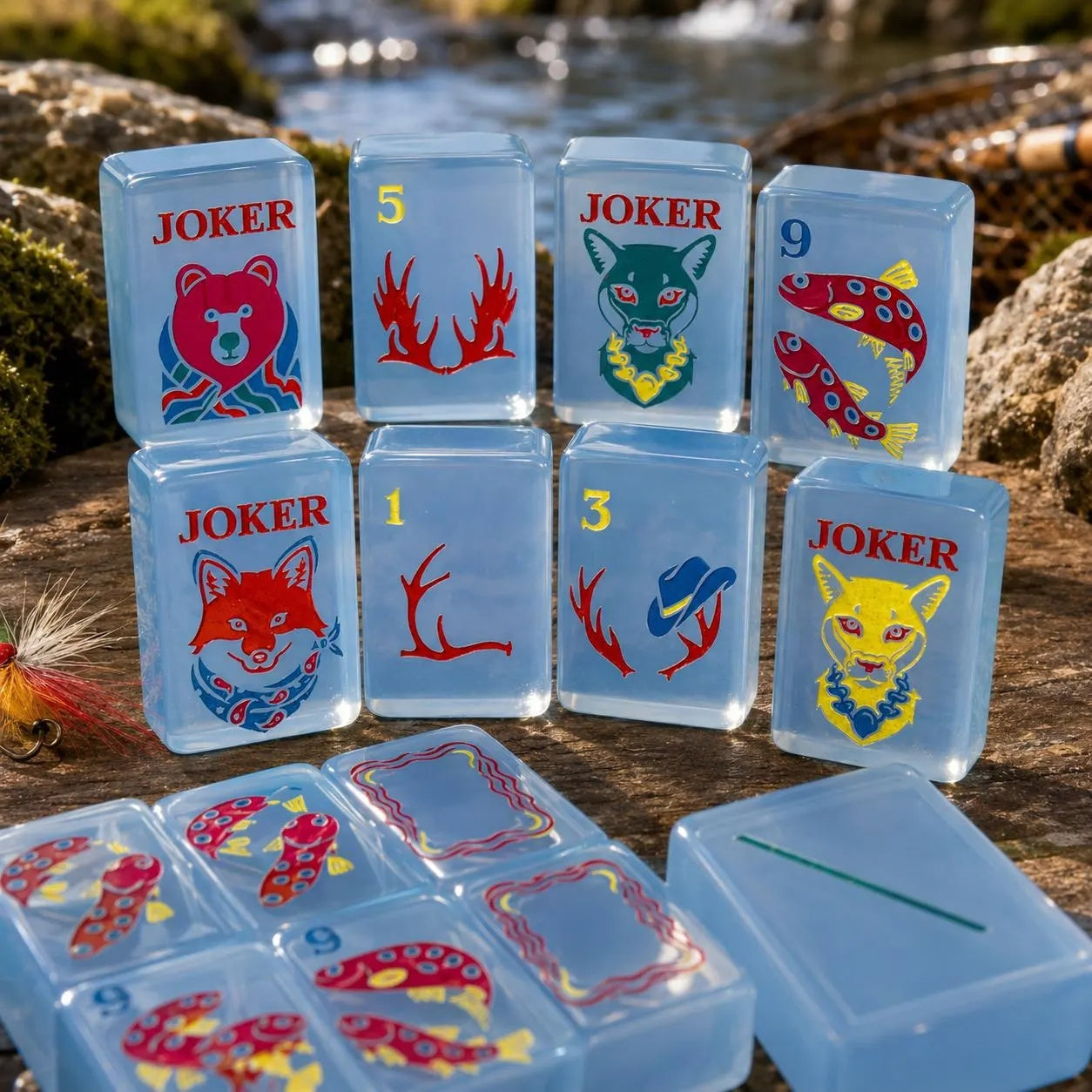 Wildlife American Mahjong Set – Translucent Blue Acrylic Nature Tiles
