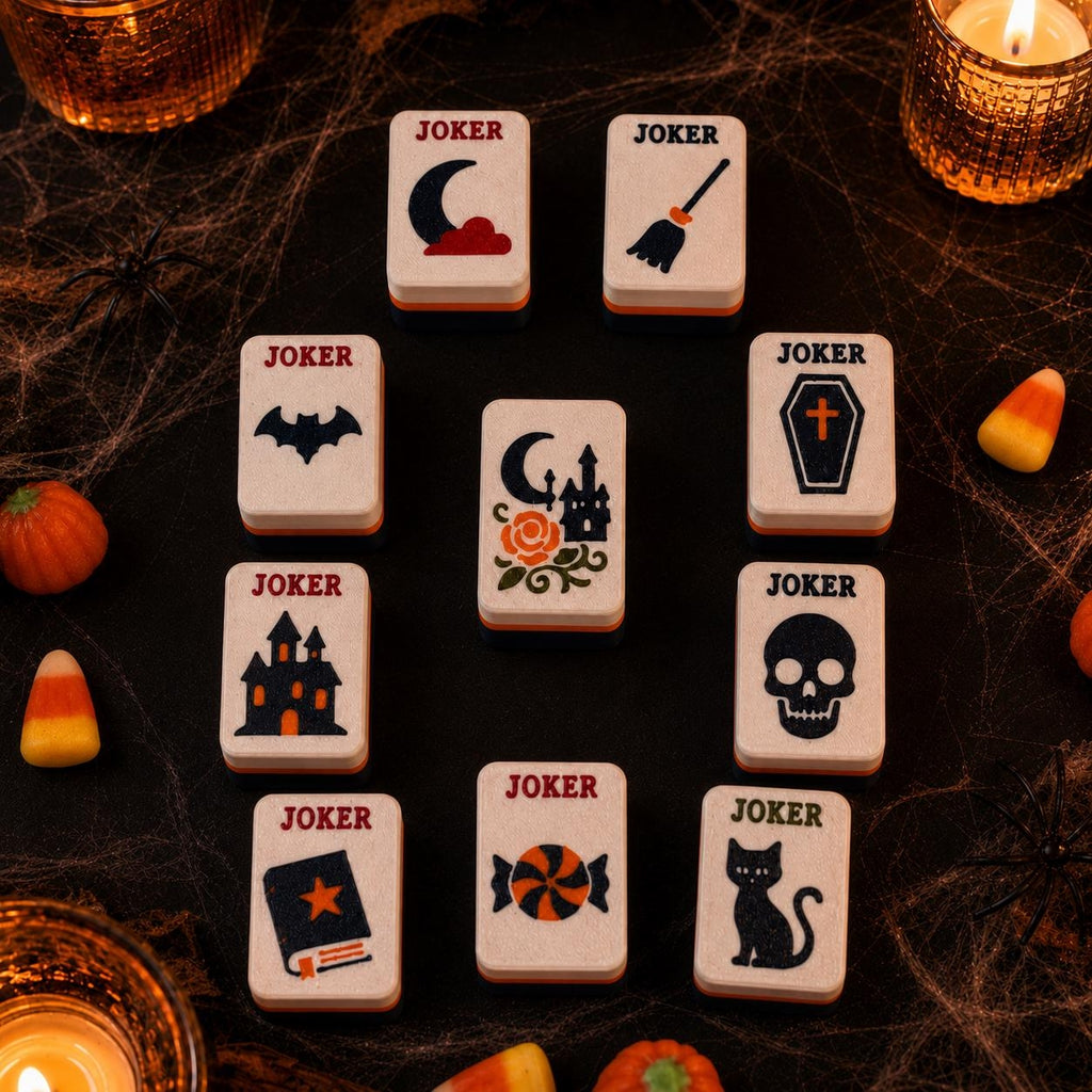 Halloween American Mahjong Set – Pumpkin Ghost Witch Hat Mahjong Tiles