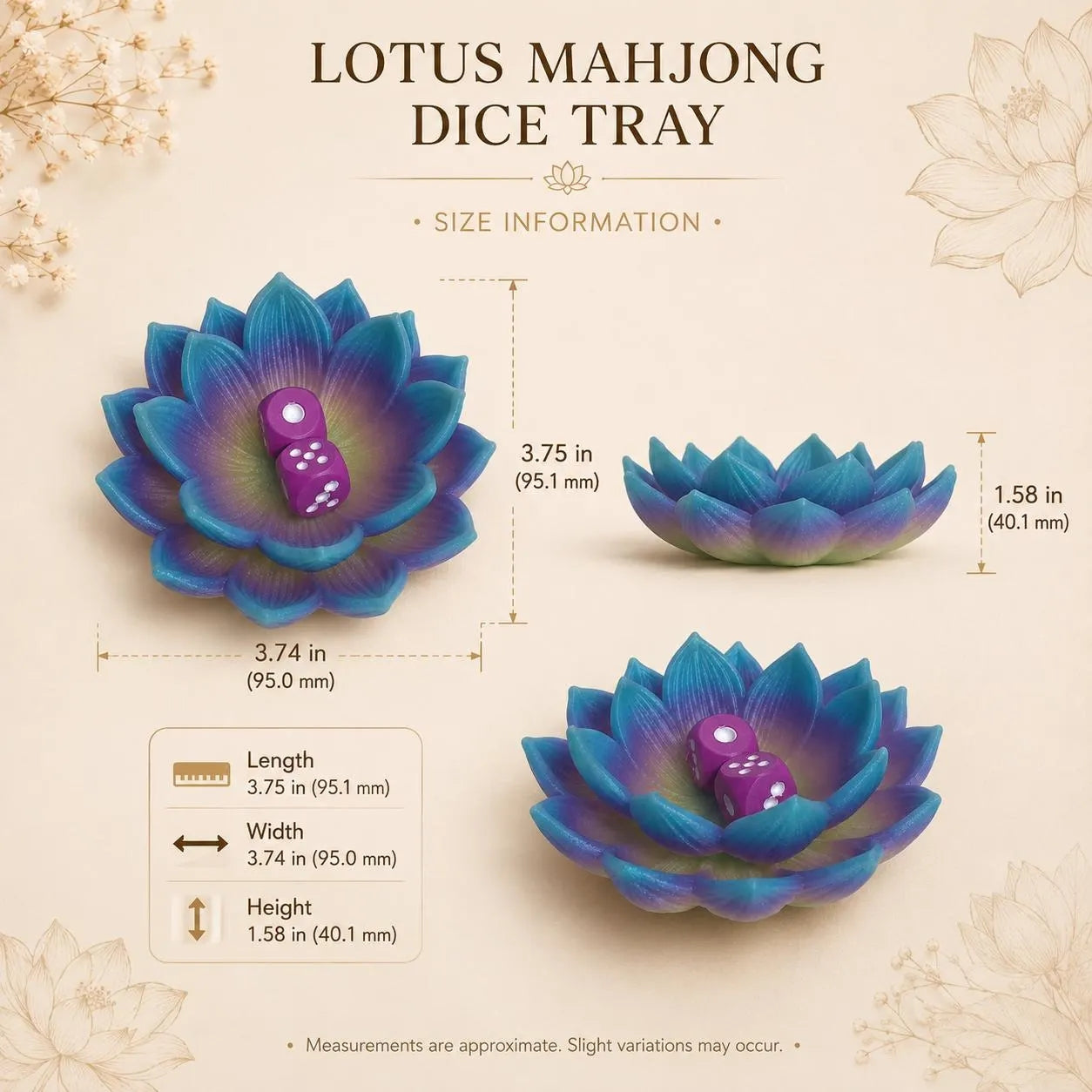 Lotus Mahjong Dice Tray | 3D-Printed Flower Dice Holder