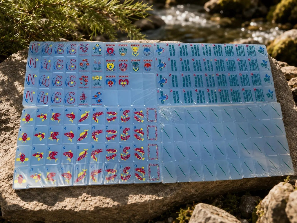 Wildlife American Mahjong Set – Translucent Blue Acrylic Nature Tiles