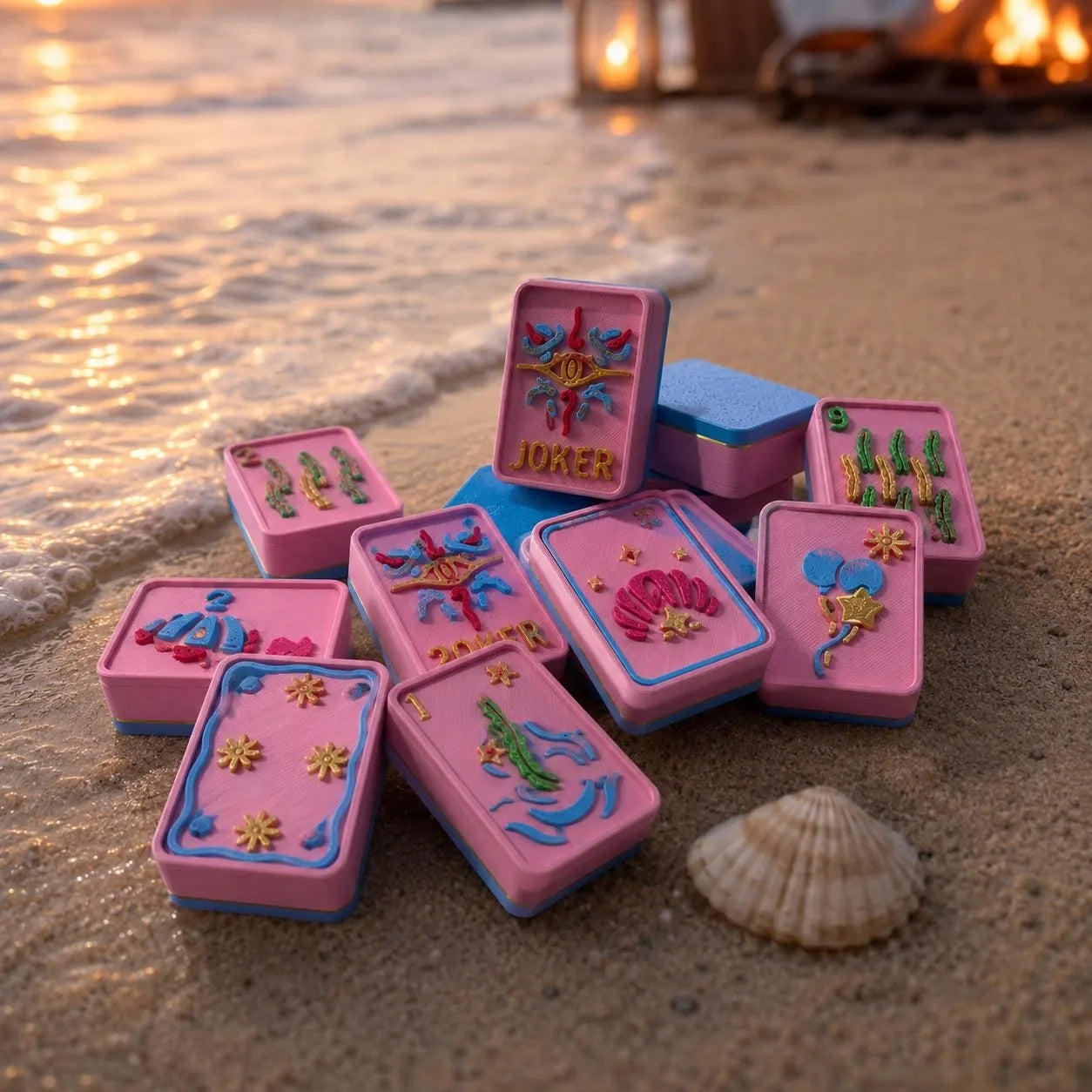 Beach Escape Floating American Mahjong Set – Pink & Blue Pool Mahjong Tiles