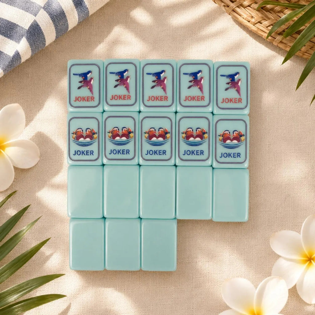 Aqua Blue Acrylic American Mahjong Set – 160 Floral Mahjong Tiles