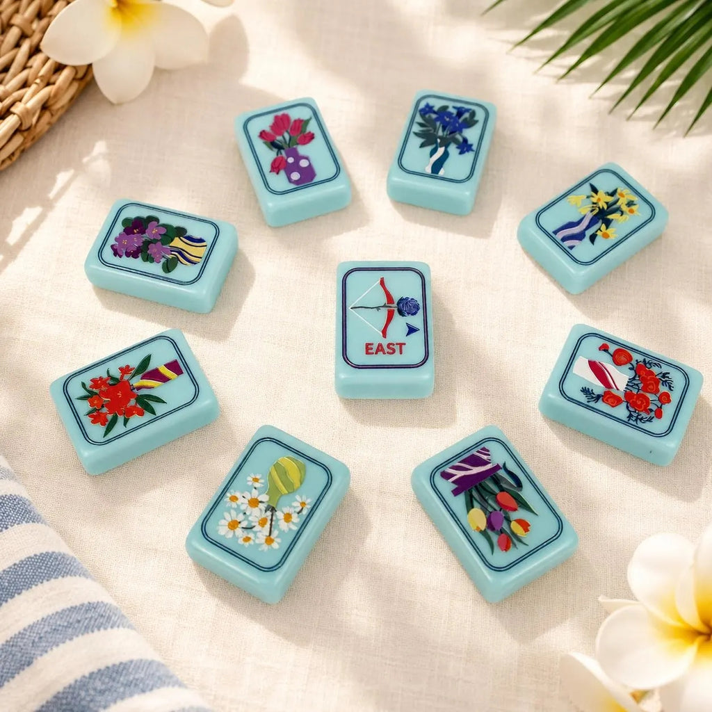 Aqua Blue Acrylic American Mahjong Set – 160 Floral Mahjong Tiles