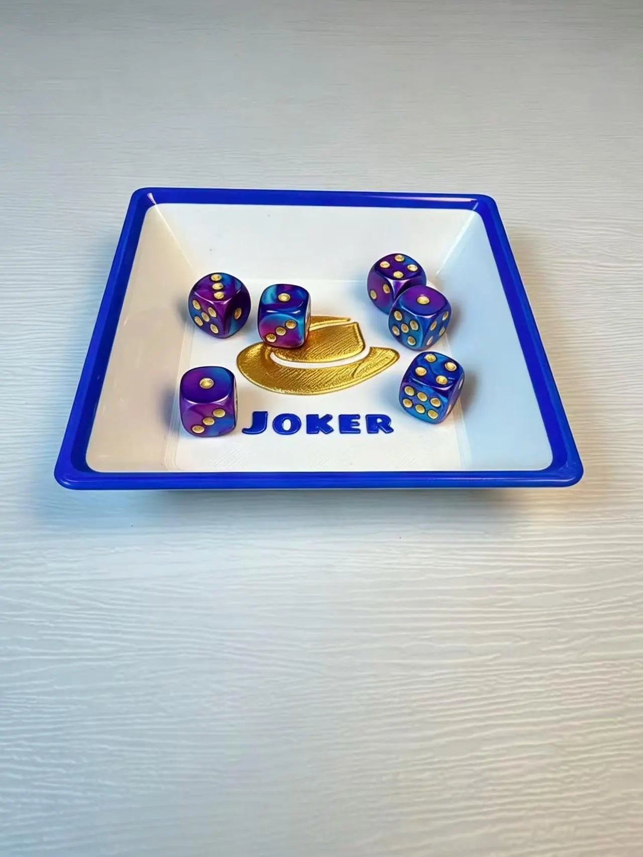 Cowboy Joker Mahjong Dice Tray – Blue & White Dice Holder