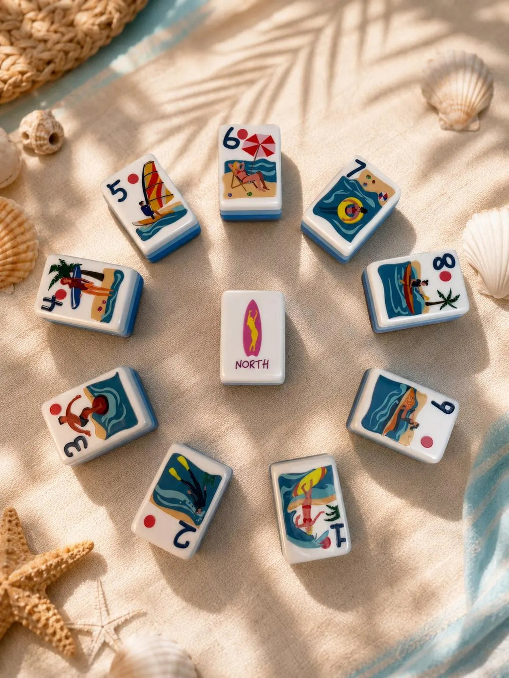 Ocean-Themed American Mahjong Set, Coastal Beach Mahjong Tiles for Game Night, Vacation & Mahjong Lovers