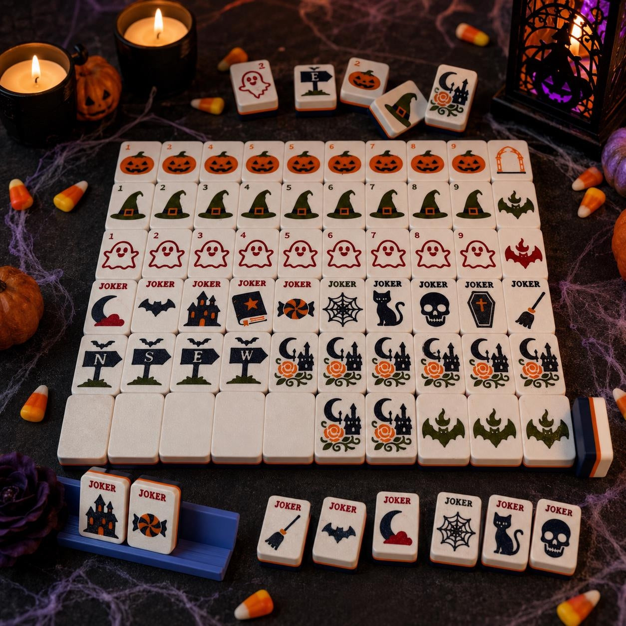 Halloween American Mahjong Set – Pumpkin Ghost Witch Hat Mahjong Tiles