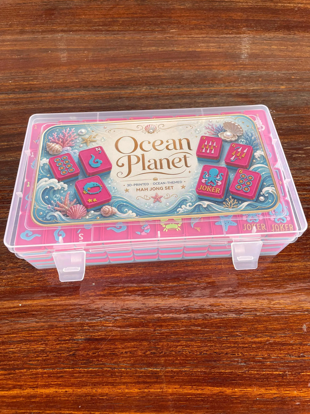 Ocean Planet Floating American Mahjong Set – Pink & Blue Summer Pool Mahjong Tiles