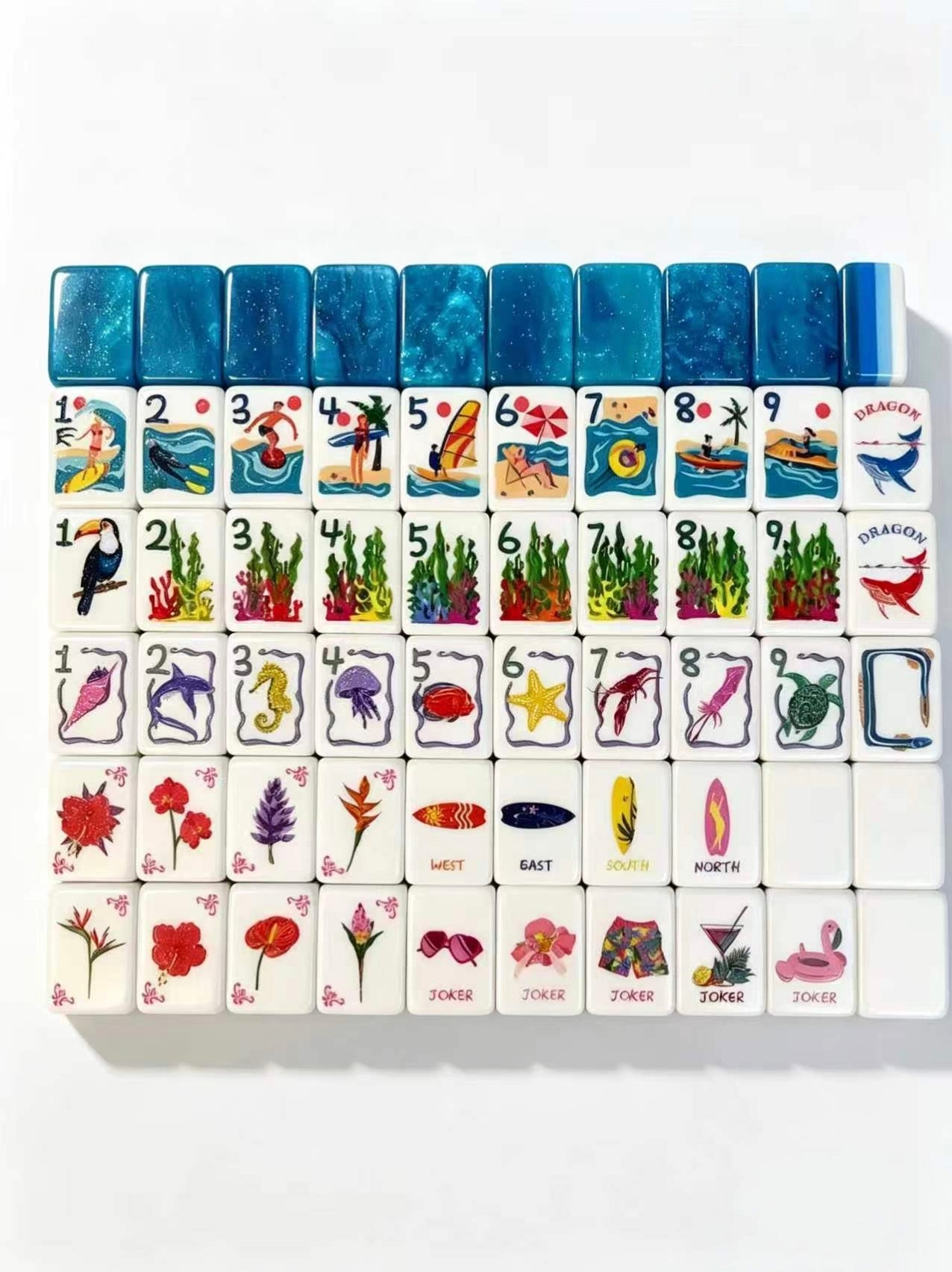 Ocean-Themed American Mahjong Set, Coastal Beach Mahjong Tiles for Game Night, Vacation & Mahjong Lovers