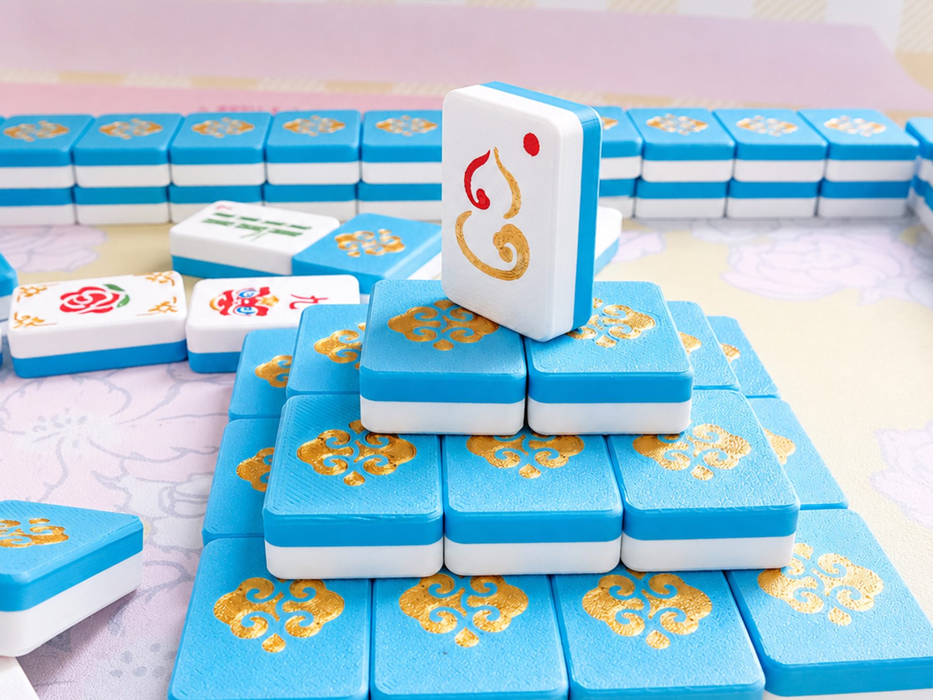 Hand-finished floating American mahjong tile with 3D-raised, embossed face